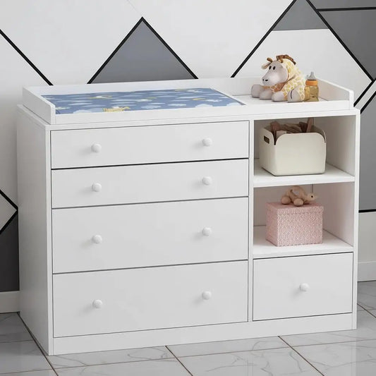 White 5-Drawer Bedroom Dresser with Storage Shelves for Nursery and Kids Organization