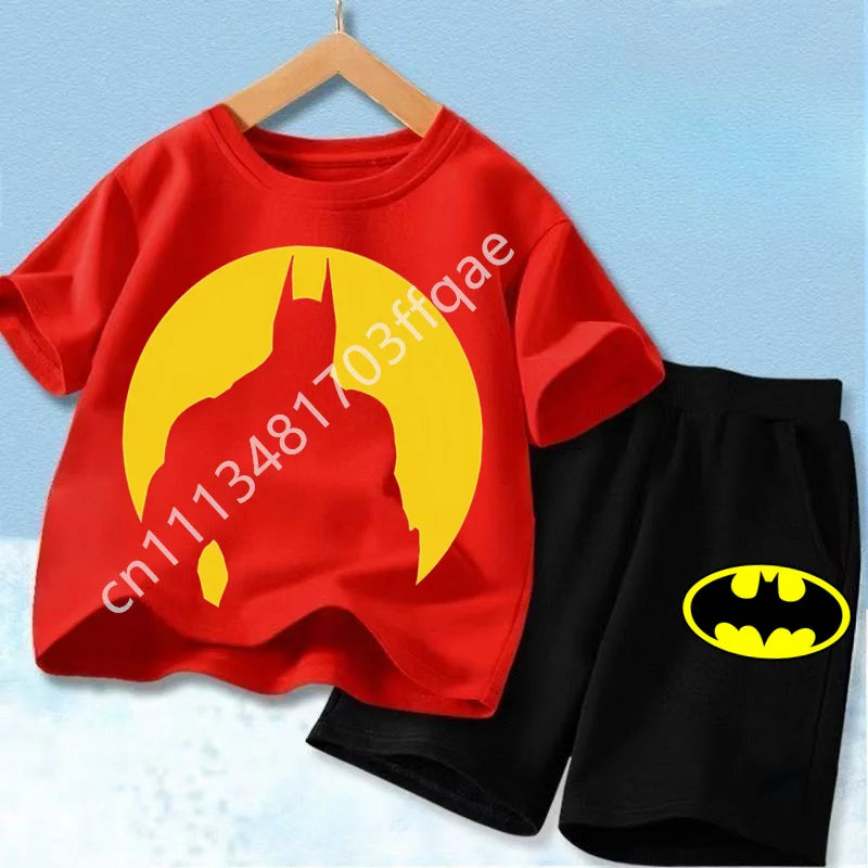 Summer Short Sleeved Street Wear Girl T-shirt Shorts Casual Top 2026 New Classic Batman&Superman Printed Boys Suit T-shirt