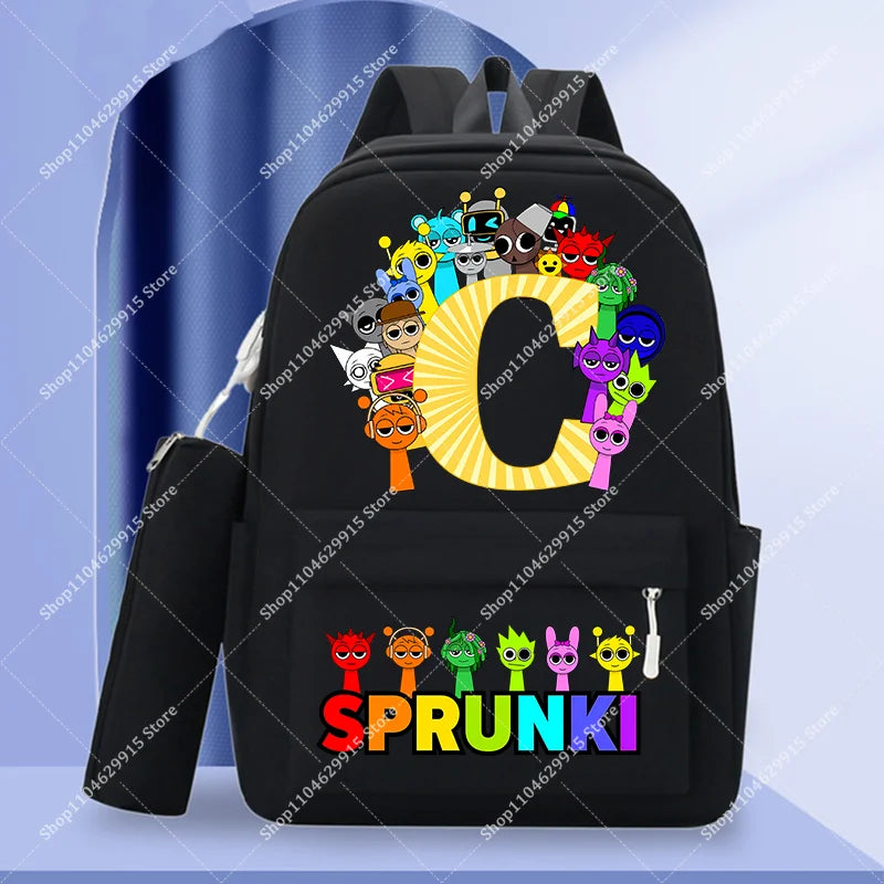 2-Piece Sprunki Backpack Set with Pencil Case – Large Capacity School Bag