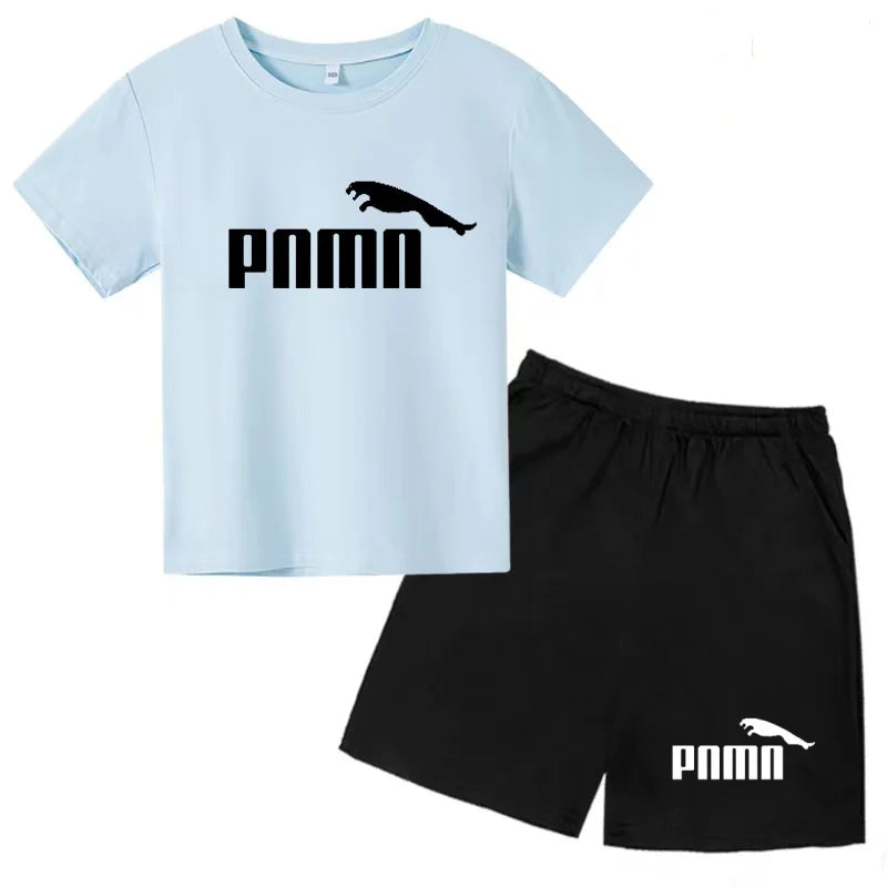 Kids  Fashion Two-Piece  Summer Sports brand Short-Sleeve Boy Girl 3-13Yrs  T-shirt +Shorts clothes