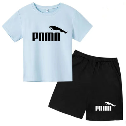 Kids  Fashion Two-Piece  Summer Sports brand Short-Sleeve Boy Girl 3-13Yrs  T-shirt +Shorts clothes