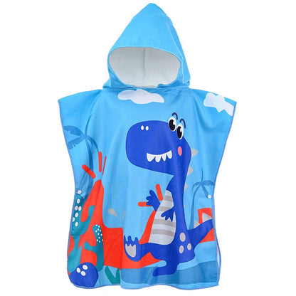 Kids Hooded Microfiber Bath Beach Poncho Towel, Quick-Dry Swim Cover-Up Bathrobe (80–120cm)