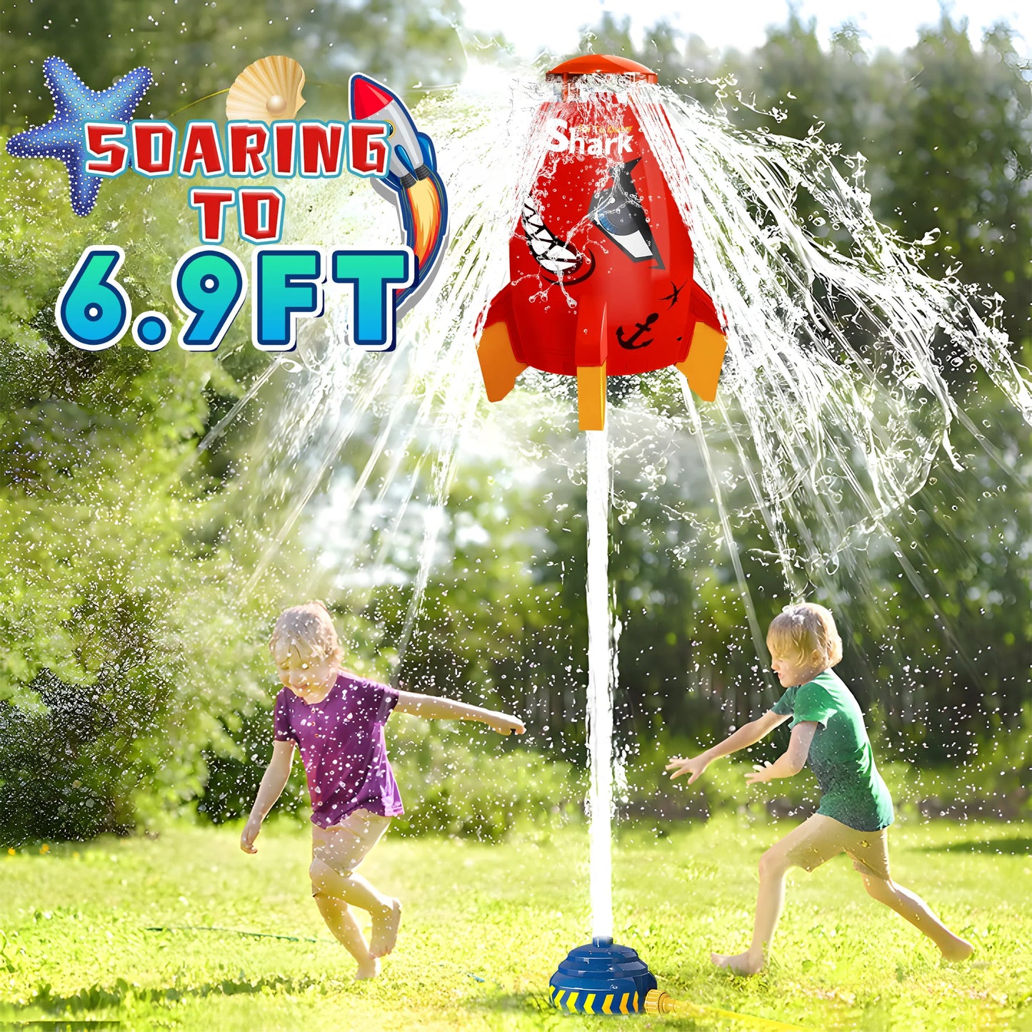 Kids Rocket Sprinkler – Water Powered 360° Rotating Splash Toy with Garden Hose Attachment for Outdoor Summer Fun