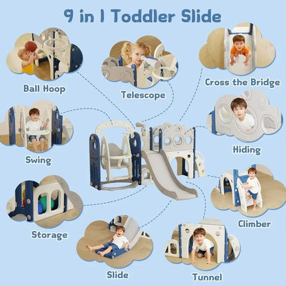 Children's Slide, Swing, and Basketball Hoop Playset for Ages 1-3 - Indoor/Outdoor Blue and White