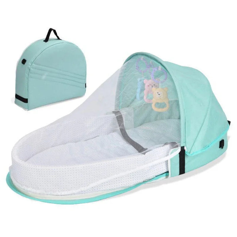 Baby Bed Crib Convenient Folding Anti-crush Middle Bed with Mosquito Net Comfortable Mattress Travel Crib for Newborn Camping