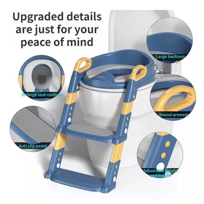 Portable Kids Toilet Potty Training Seat Folding Trainer Height Adjustable Wite Waterproof Cushioned Mat for Boys Girls Children