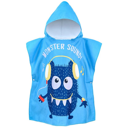 Kids Hooded Microfiber Bath Beach Poncho Towel, Quick-Dry Swim Cover-Up Bathrobe (80–120cm)