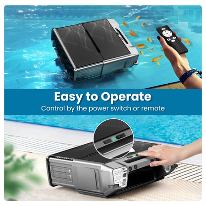Y80 Solar Robotic Pool Skimmer with 24-Hour Runtime, Remote Control, Smart Obstacle Avoidance and 6L Fine Filter Basket