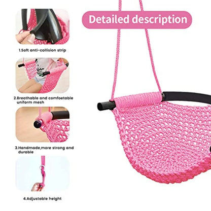 Hand-Knitting Toddler Swing for Indoor, Outdoor, Playground, Tree Use; Cotton Rope; Pink; 440 lbs Capacity, Adjustable Heavy Du