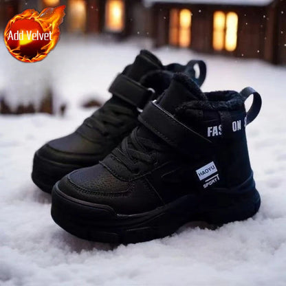 Kids Winter Warm Snow Boots Boys Fleece Lined Cotton Shoes Non Slip Thick Sole Sports Sneakers for School Age Children Outdoor
