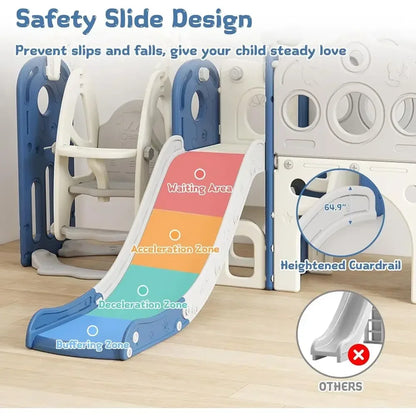 Children's Slide, Swing, and Basketball Hoop Playset for Ages 1-3 - Indoor/Outdoor Blue and White
