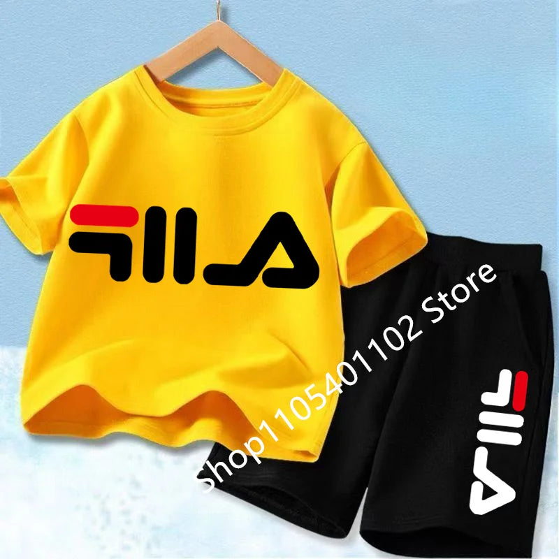 Summer Short Sleeve T Shirt +shorts 2 Piece Set Children Clothes Luxury Print Sport Casual Fashion Boy Girl Kid Tracksuit