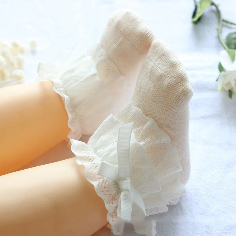 Baby Girl Lace Bow Ruffle Socks Soft Cotton Princess Socks