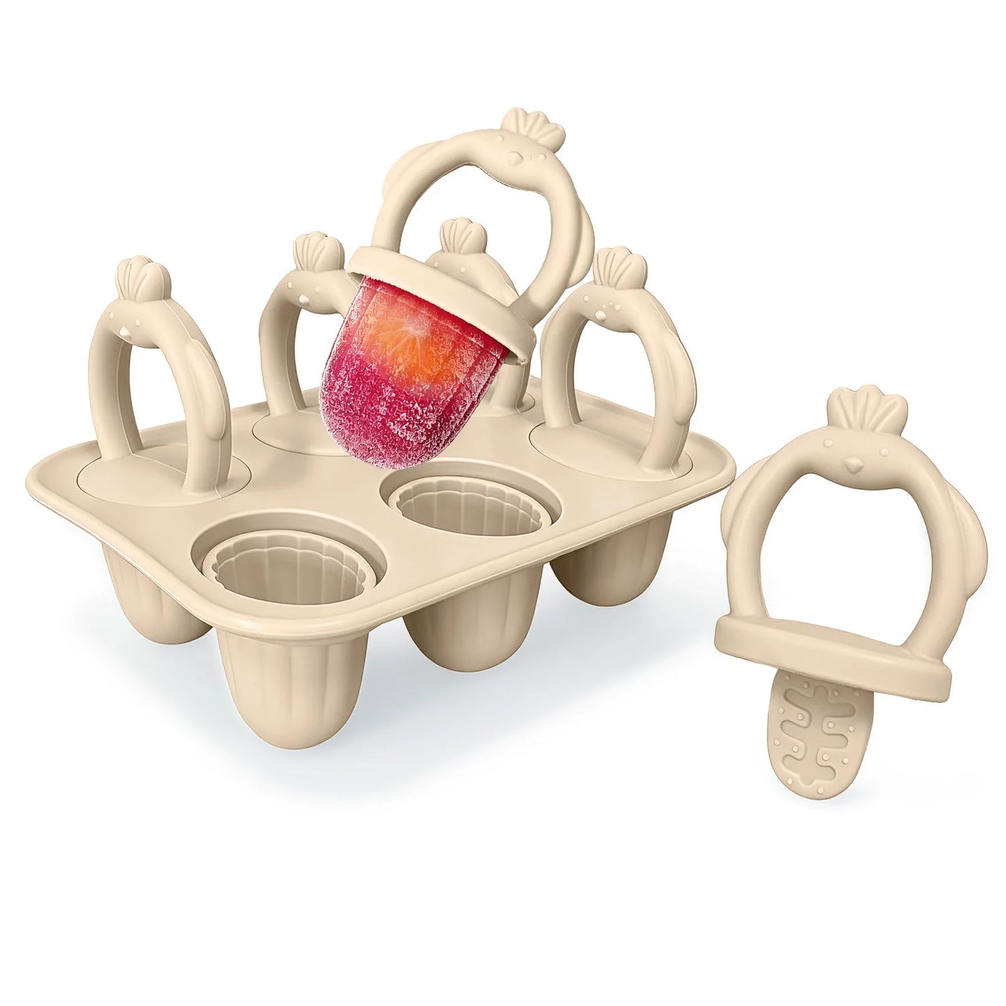 6-compartment silicone popsicle mold for babies, easy to grip, with anti-choking design, suitable for baby food preparation.