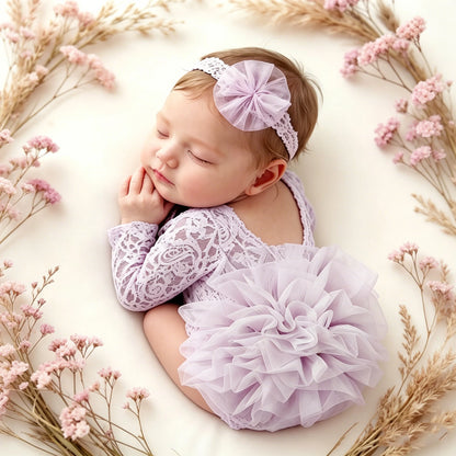 2pcs/sets Baby Tutu Dress Newborn Photography Outfit Adorable Lace Girl Princess Dress Romper Baby Gifts Photo Shooting Clothing