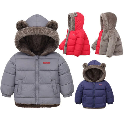 Baby Boys & Girls Winter Hooded Jacket, Thick Cotton Padded Fleece Coat