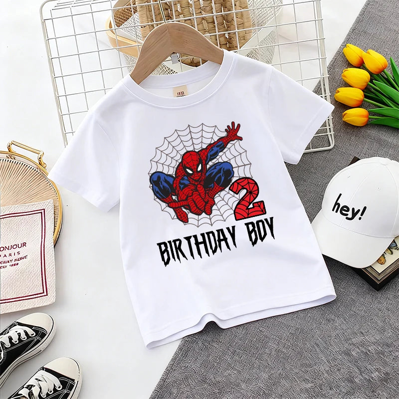Cute Spidermans Girl T-shirt Teenager Birthday Number Anime Print Boy Cotton Tee Sport Streetwear Summer Clothes Party Game Gift