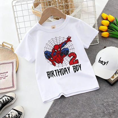 Cute Spidermans Girl T-shirt Teenager Birthday Number Anime Print Boy Cotton Tee Sport Streetwear Summer Clothes Party Game Gift