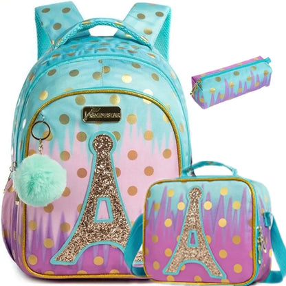 3PCS Backpacks for Girls Mermaid School Bags for Elementary Students Kids Large Capacity Backpack Set with Lunch Bag for School