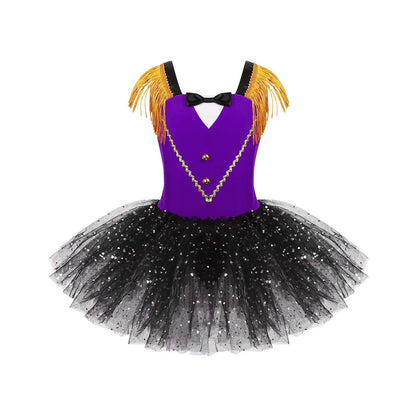 Girls Halloween Circus Ringmaster Costume Dancewear Sequins Mesh Tutu Gymnastics Leotard Dance Dress for Carnival Dress Up