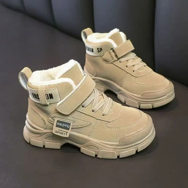Kids Winter Warm Snow Boots Boys Fleece Lined Cotton Shoes Non Slip Thick Sole Sports Sneakers for School Age Children Outdoor