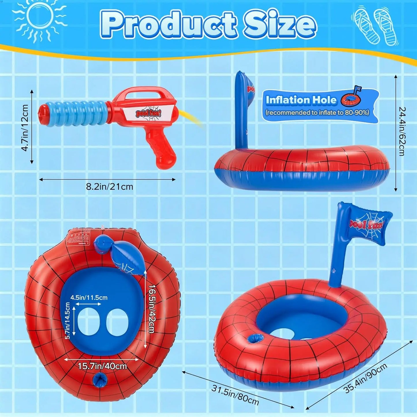 Altrek Store Kids Pool Float with Water Gun, Inflatable Ride-on Kids Pool Floats Toys for Boys & Girls Ages 3 4 5 6 7 8, Toddlers Pool Toys for Swimming Pool, Beach, Summer Outdoor Games