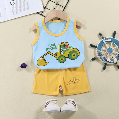 Kids Boys & Girls Summer 2-Piece Cotton Sleeveless T-Shirt & Shorts Outfit Set