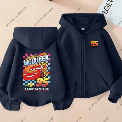 Lightning Mcqueen Sally Sports Zipper Hoodies Boys Girls Anime Cartoon Cute Hooded Sweatshirt Children Autumn Fashion Clothes