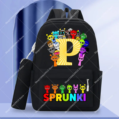 2-Piece Sprunki Backpack Set with Pencil Case – Large Capacity School Bag