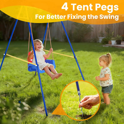 4 In 1 Toddler Swing Set With Basketball Hoop, Foldable Baby Swing With Safety Belt For Indoor Outdoor Backyard Kids Play Fun