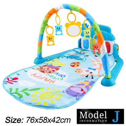 Baby Fitness Play Gym with Music, Piano Activity Mat and Crawling Blanket for 0–36 Months