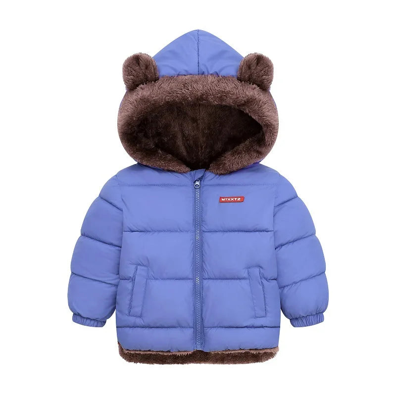 Baby Boys & Girls Winter Hooded Jacket, Thick Cotton Padded Fleece Coat