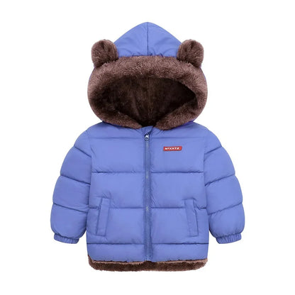 Baby Boys & Girls Winter Hooded Jacket, Thick Cotton Padded Fleece Coat