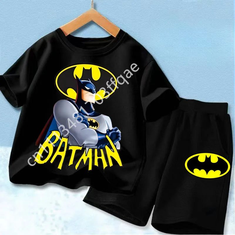 Summer Short Sleeved Street Wear Girl T-shirt Shorts Casual Top 2026 New Classic Batman&Superman Printed Boys Suit T-shirt
