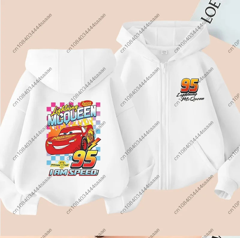 Lightning Mcqueen Sally Sports Zipper Hoodies Boys Girls Anime Cartoon Cute Hooded Sweatshirt Children Autumn Fashion Clothes