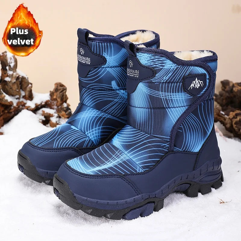 Winter velvet children's snow boots fashion anti-slip claw sports boots girls and boys plush boots outdoor platform cotton boots