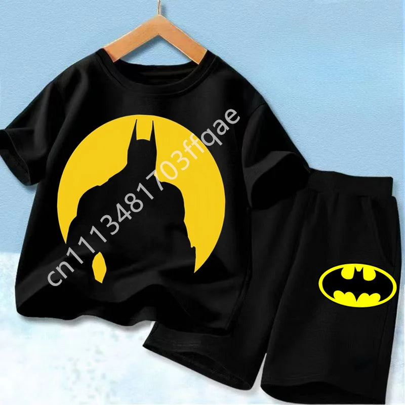 Summer Short Sleeved Street Wear Girl T-shirt Shorts Casual Top 2026 New Classic Batman&Superman Printed Boys Suit T-shirt