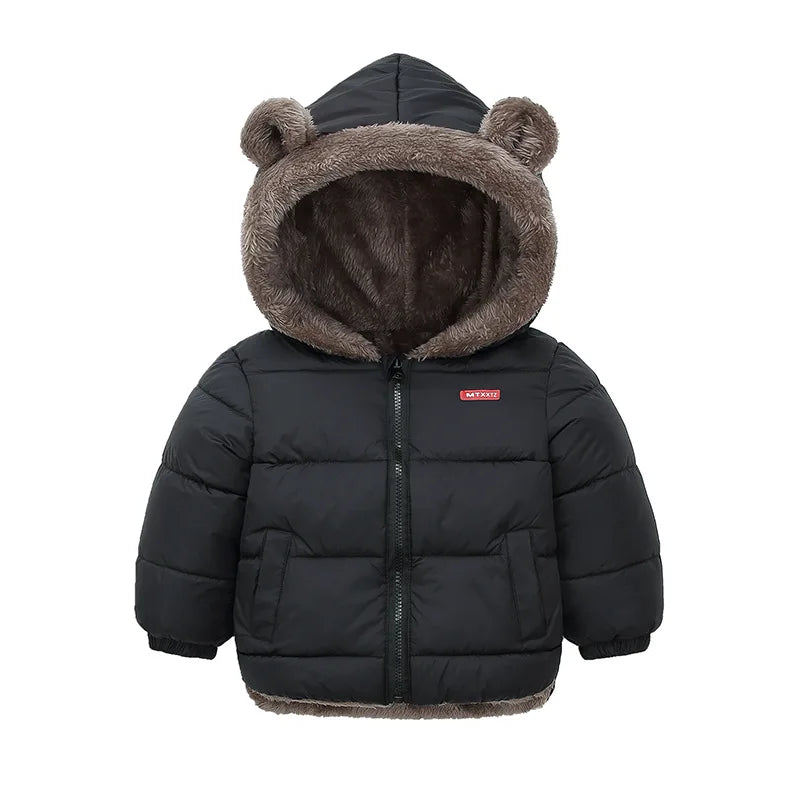 Baby Boys & Girls Winter Hooded Jacket, Thick Cotton Padded Fleece Coat