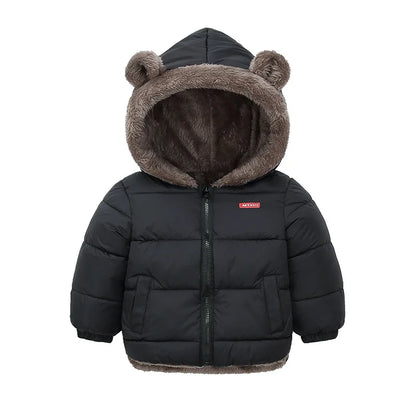 Baby Boys & Girls Winter Hooded Jacket, Thick Cotton Padded Fleece Coat
