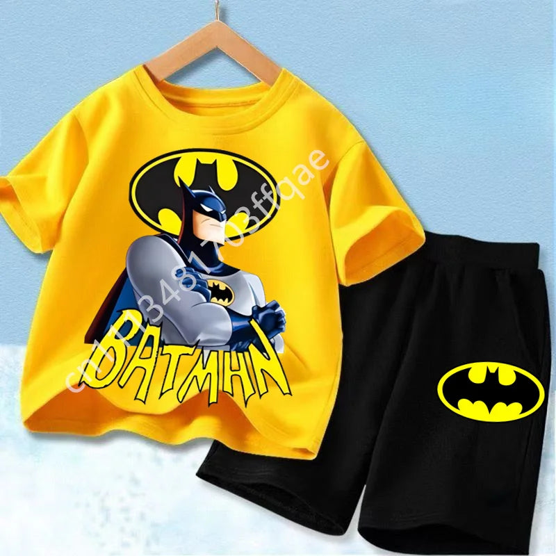 Summer Short Sleeved Street Wear Girl T-shirt Shorts Casual Top 2026 New Classic Batman&Superman Printed Boys Suit T-shirt