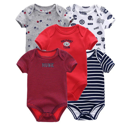 Kiddiezoom Summer 5 Piece Fashion Cartoon Boys and Girls Bodysuits 100% Cotton Soft Newborn Bodysuit Set