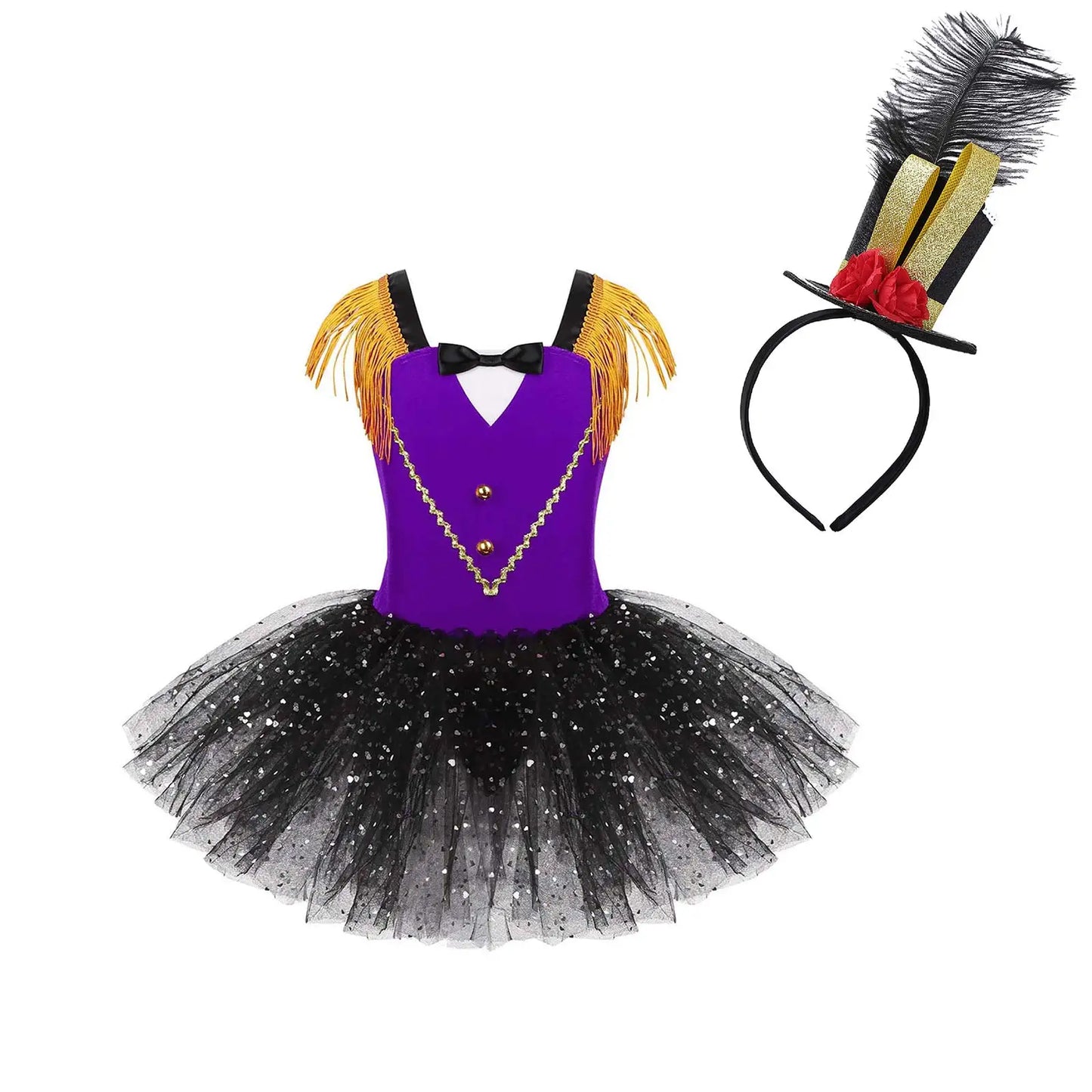 Girls Halloween Circus Ringmaster Costume Dancewear Sequins Mesh Tutu Gymnastics Leotard Dance Dress for Carnival Dress Up