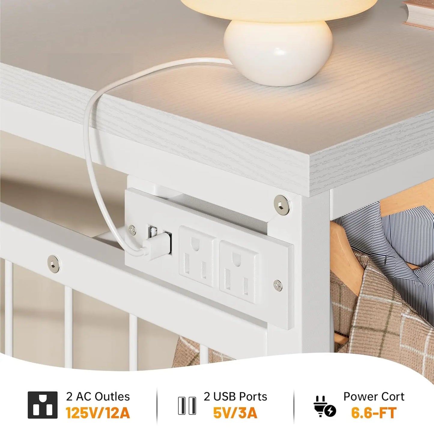 49.2" W White Dresser for Bedroom with Hanging Rack, 6 Drawers Dresser with LED Lights & Charging Station, Fabric, Customized