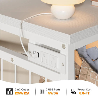 49.2" W White Dresser for Bedroom with Hanging Rack, 6 Drawers Dresser with LED Lights & Charging Station, Fabric, Customized