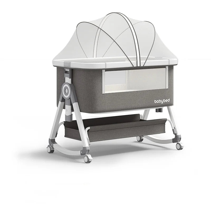 3 in 1 Baby Bassinet,Bedside Sleeper with Storage Basket and Wheels,Portable Baby Crib with Mosquito Net, 6 Adjustable Height & Breathable Mesh,Easy to Fold