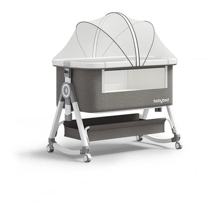 3 in 1 Baby Bassinet,Bedside Sleeper with Storage Basket and Wheels,Portable Baby Crib with Mosquito Net, 6 Adjustable Height & Breathable Mesh,Easy to Fold