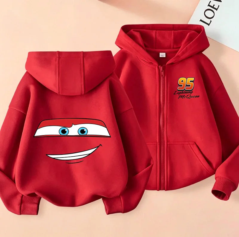 Lightning Mcqueen Sally Sports Zipper Hoodies Boys Girls Anime Cartoon Cute Hooded Sweatshirt Children Autumn Fashion Clothes