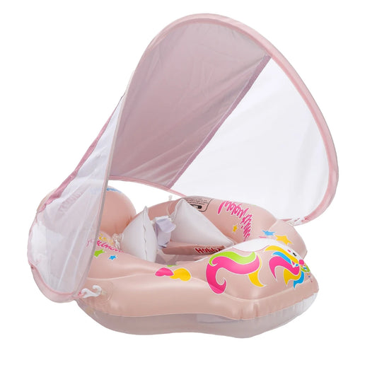 Infant Swimming Float Ring with Canopy Inflatable Kids Bathing Toy Summer Circle Floating Ring for Toddlers Baby Pool Accessory