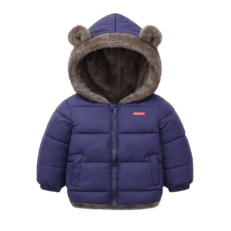 Baby Boys & Girls Winter Hooded Jacket, Thick Cotton Padded Fleece Coat