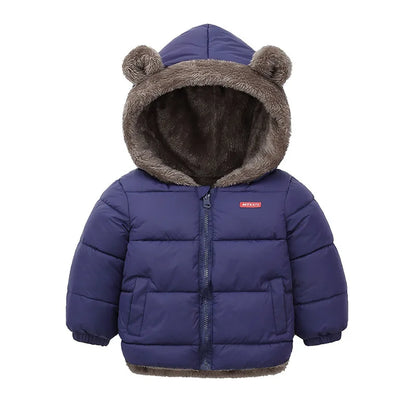 Baby Boys & Girls Winter Hooded Jacket, Thick Cotton Padded Fleece Coat